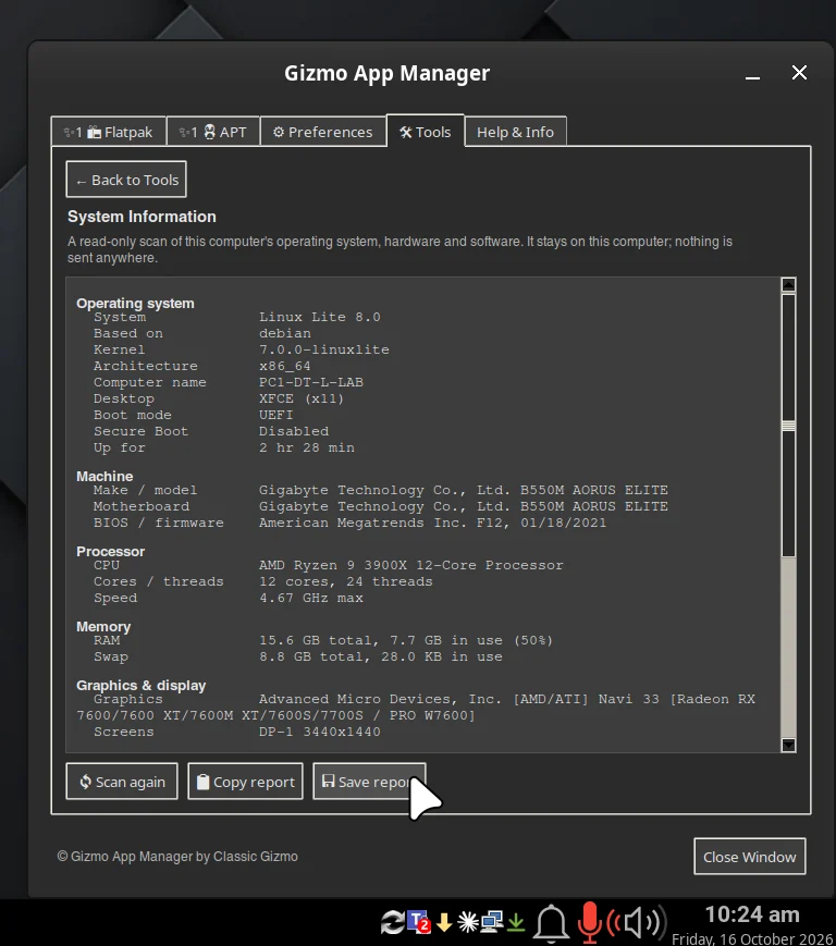 System Information: a read-only scan of your operating system and hardware, kept on your computer